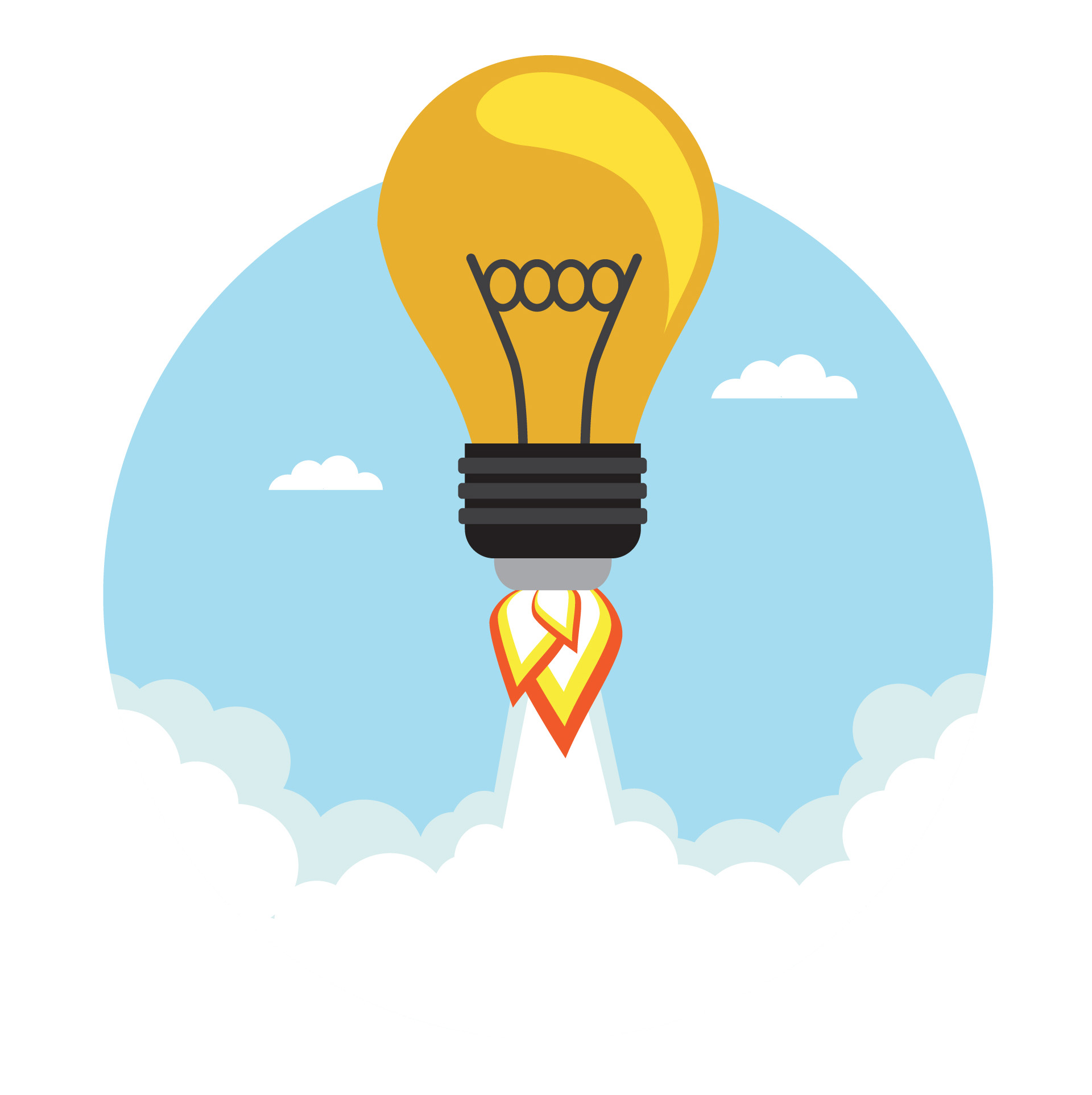 Bulb Rocket flying in the sky. Vector illustration